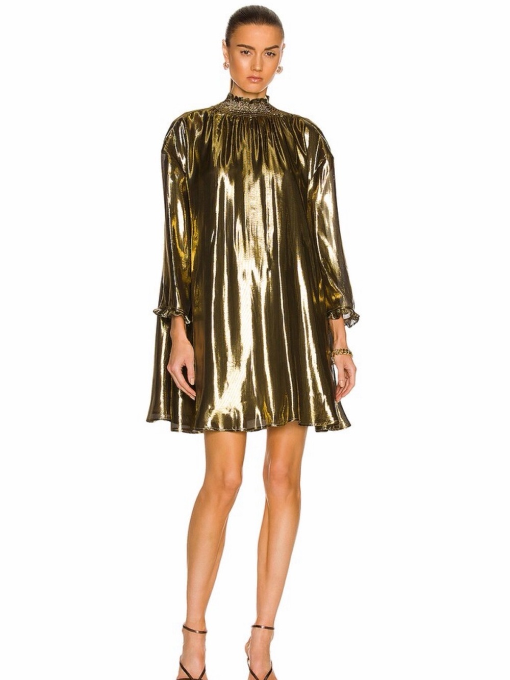 RHODE - Gold Lamé Priya Mini Dress